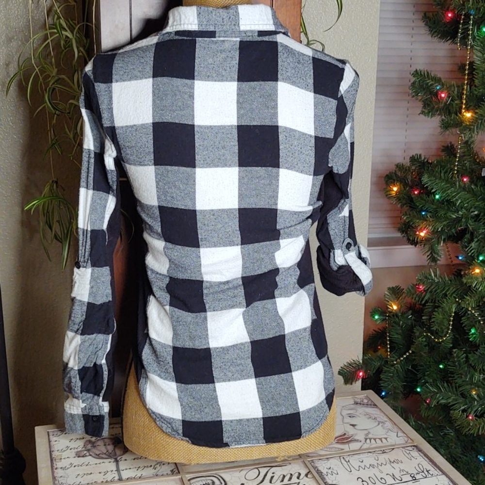 Polly Esther Button Down Black & White Flannel - Picture 4 of 7